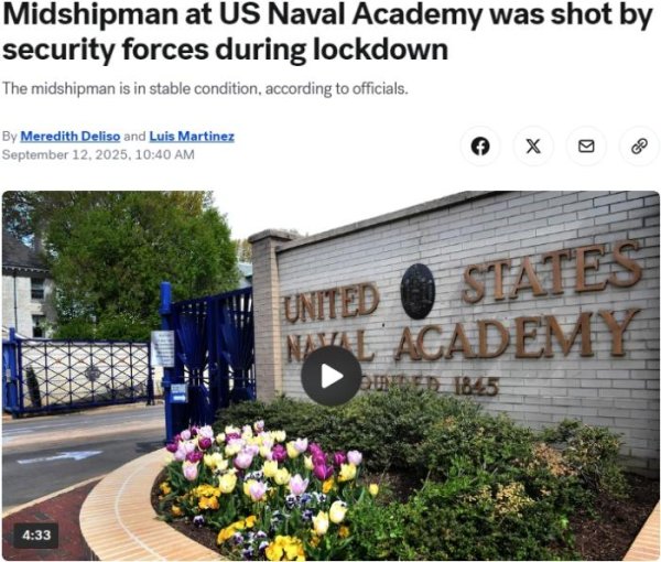 芒果配资 美媒：美国海军学院进入封锁状态 期间1人遭枪击